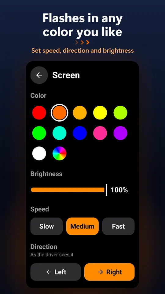 Flashes in any color you like – Set speed, direction and brightness