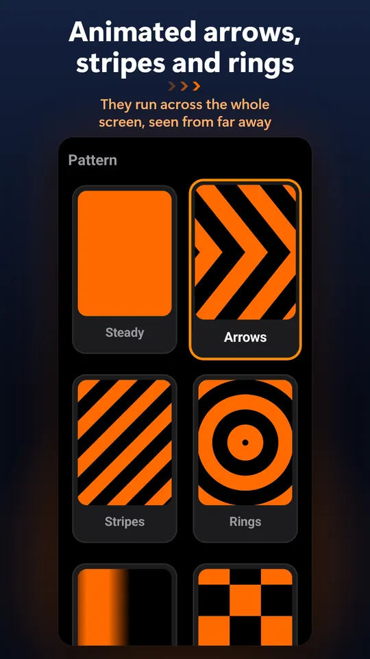 Animated arrows, stripes and rings – They run across the whole screen, seen from far away