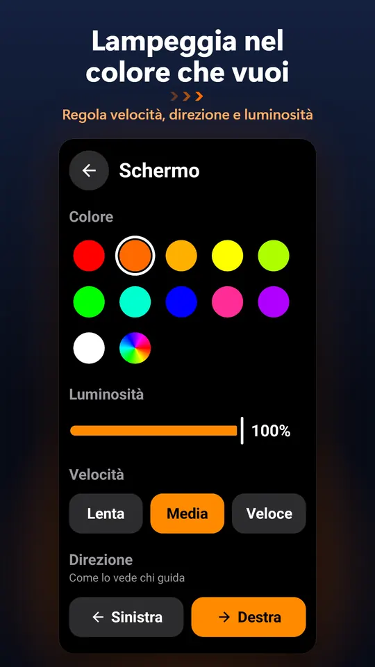 Lampeggia nel colore che vuoi – Regola velocità, direzione e luminosità
