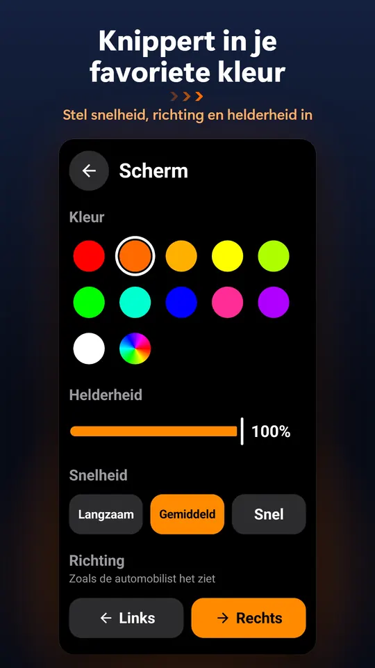 Knippert in je favoriete kleur – Stel snelheid, richting en helderheid in