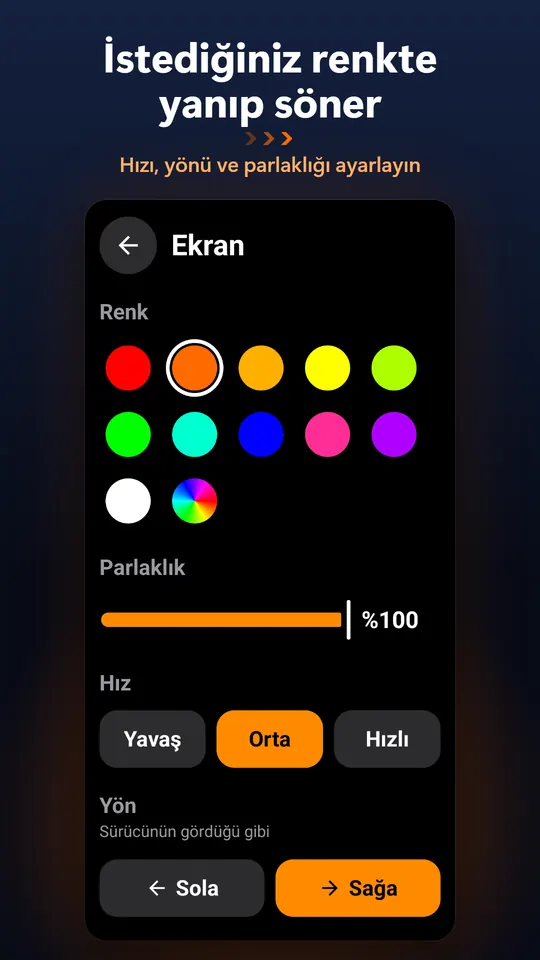İstediğiniz renkte yanıp söner – Hızı, yönü ve parlaklığı ayarlayın