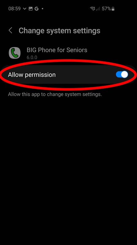 Change system settings screen with Allow permission enabled